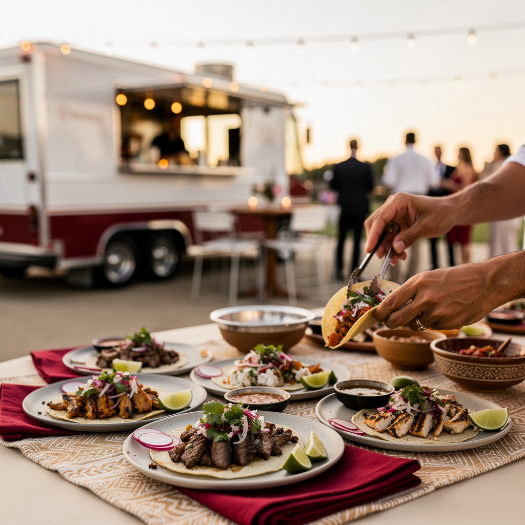 Tacos El Unico food truck set up at outdoor event with guests enjoying authentic tacos and tortas in San Diego