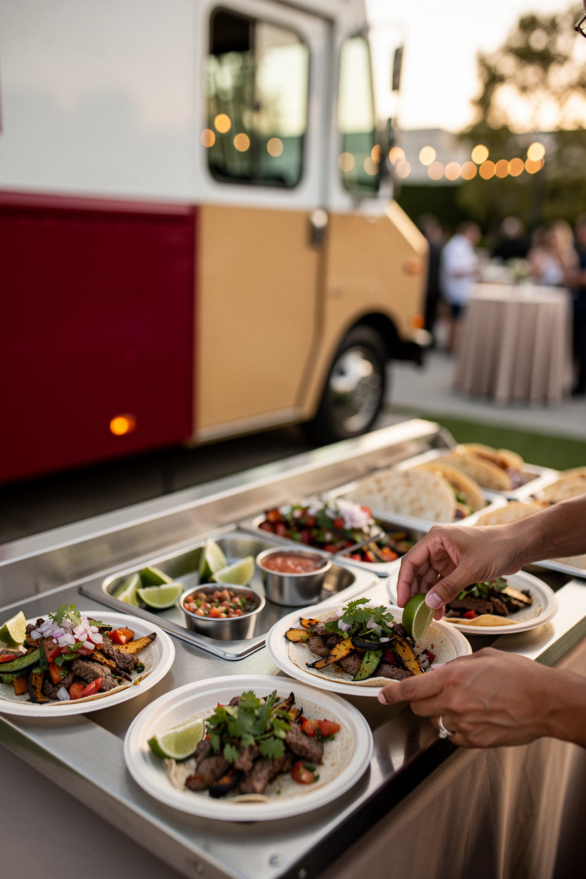 Tacos El Unico food truck serving authentic Tijuana-style tacos and catering at an outdoor event in San Diego